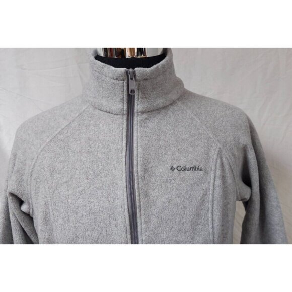 Columbia Womens Medium Grey Fleece Full Zip Hike Camping Outdoors Logo Jacket - Picture 2 of 13